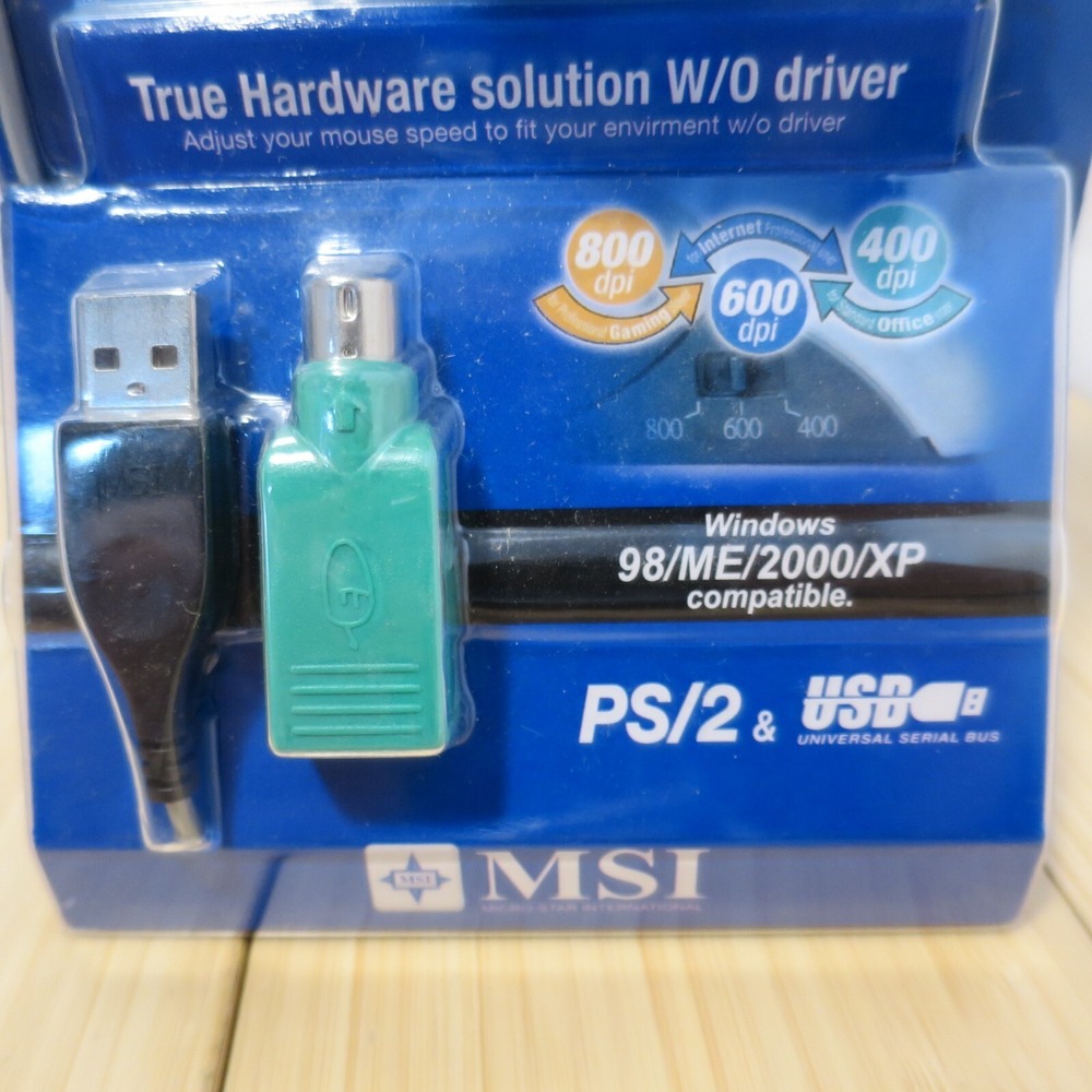 NOS NIB Vintage MSI Multi-Resolution Optical Mouse USB with PS2 adapter - Picture 3 of 6